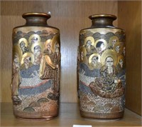 Pair of Japanese Satsuma vases, with raised