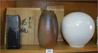 3 Japanese studio pottery vases, various styles &