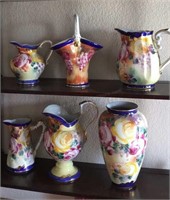 6pc Handpainted Limoges porcelain vase, pitcher