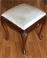 Handcarved wooden foot stool w/cushion top