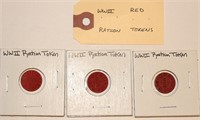 Lot of 3 WWII Red Ration Tokens Very Nice