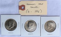 3 Kennedy Half Dollars 1976 USA