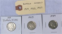 3 Buffalo Head Nickels 1919 1923 1937