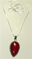 2.4" Red Coral  Pendant & Silver Chain New