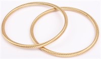 TWO 14K YELLOW GOLD BANGLE BRACELETS