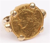 HELVETIA 20 FRANCS COIN SET IN 14K GOLD RING