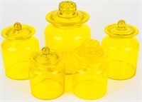 Vintage 5-Piece Set Yellow Blown Glass Canisters