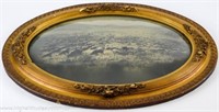 Antique Oval Frame w/ Flock-Of-Sheep Print