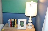 Decor, lamps, books, hockey stick