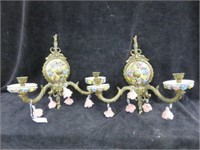 PAIR ORNATE CAPODIMONTE STYLE WALL SCONCES 12"T
