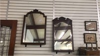 ANTIQUE WOOD FRAMED MIRRORS ONE BEVELED