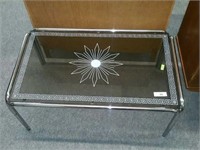 PAINTED GLASS COFFEE TABLE WITH CHROME BASE