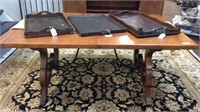 VINTAGE HEAVY DINING TABLE WITH IRON TRESTLE