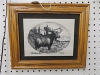 FRAMED ETCHING-MOOSE 11.5"T X 12.5"W