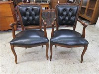 PAIR FRENCH STYLE LEATHER TUFFED BACK PARLOR