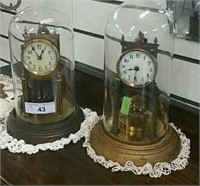 ANTIQUE ANNIVERSARY CLOCKS WITH GLASS DOMES (2X)