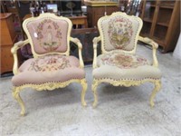 PAIR FRENCH STYLE NEEDLEPOINT PARLOR CHAIRS
