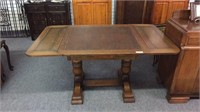 ANATIQUE OAK DRAW LEAF DINING TABLE WITH TRESTLE