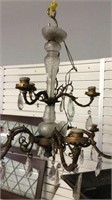 ANTIQUE BRASS CHANDELIER WITH CUT GLASS DETAIL