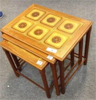 MID CENTURY NEST OF THREE TILE TOP TABLES