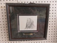 FRAMED PEN AND INK-THE BEGGAR LADY-BECKY