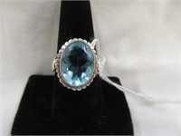 STERLING SILVER RING WITH LIGHT BLUE STONE SZ 8