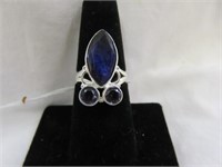 STERLING SILVER RING WITH PURPLE STONES SZ 6