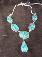 STERLING SILVER NECKLACE WITH BLUE AND GOLD STONES