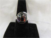 STERLING SILVER IRIDESCENT STONE RING SZ 6.5