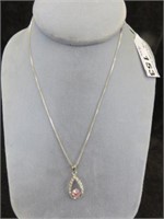 STERLING NECKLACE WITH PINK STONE 18"