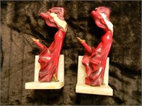 VINTAGE BOOKENDS WOMAN IN RED DRESS W/MARBLE