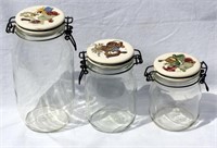 Set of 3 Glass Canisters with Wire Bale Tops