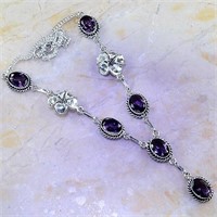 Amethyst and Silver Necklace 20" Chain