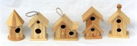 5 Miniature Wood Bird Houses