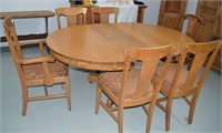 Antique Tiger Oak Dining Table & Chairs