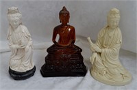 3 Buddah Figurines Lot  8"t