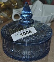 Blue glass candy dish with lid