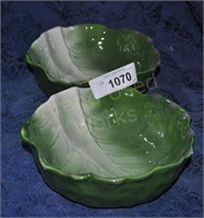 2 Green ceramic cabbage bowls