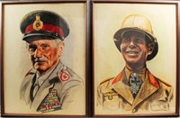 LARGE PASTEL DRAWINGS OF MONTY AND ROMMEL SIGNED
