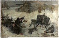 OIL ON CANVAS PAINTING OF WWII BATTLE SCENE