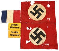 WWII GERMAN FLAG & ARMBAND LOT