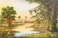 J. BARNHILL FLORIDA SUNSET WETLAND OIL ON CANVAS