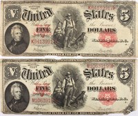 2 $5.00 RED SEAL WOODCHOPPER SERIES 1907 NOTES