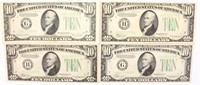 4 $10.00 GREEN SEAL FEDERAL RESERVE NOTES 1934