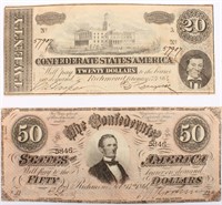 $20.00 & $50.00 CONFEDERATE STATES RICHMOND NOTES