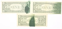 3 $1.00 FEDERAL RESERVE INK SMEAR ERROR NOTES