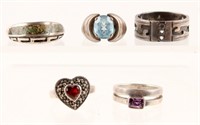 5 SIGNED STERLING SILVER FASHION RINGS