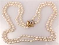 14K YELLOW GOLD 7MM DOUBLE SRAND PEARL NECKLACE