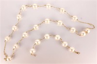 14K YELLOW GOLD PEARL NECKLACE & BRACELET