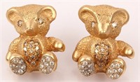 14K YELLOW GOLD DIAMOND TEDDY BEAR EARRINGS